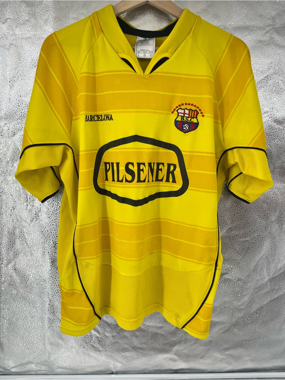 Barcelona SC B.S.C. Soccer Jersey Size L Yellow Pilsener Made USA Coca&Cola